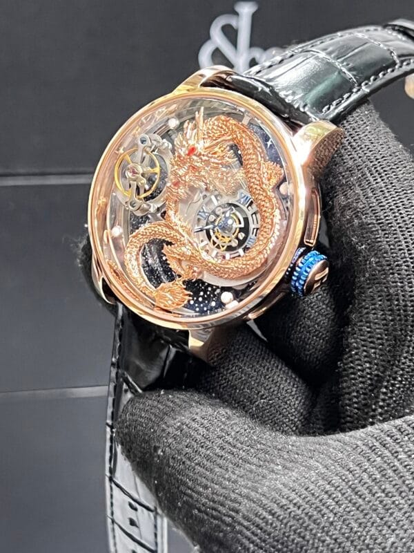 Jacob & Co. Astronomia Rose Gold Dragon Dial Black Leather Swiss Watch - Image 3