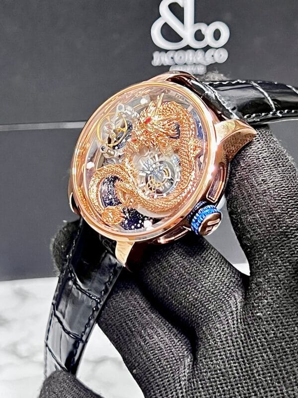 Jacob & Co. Astronomia Rose Gold Dragon Dial Black Leather Swiss Watch - Image 2