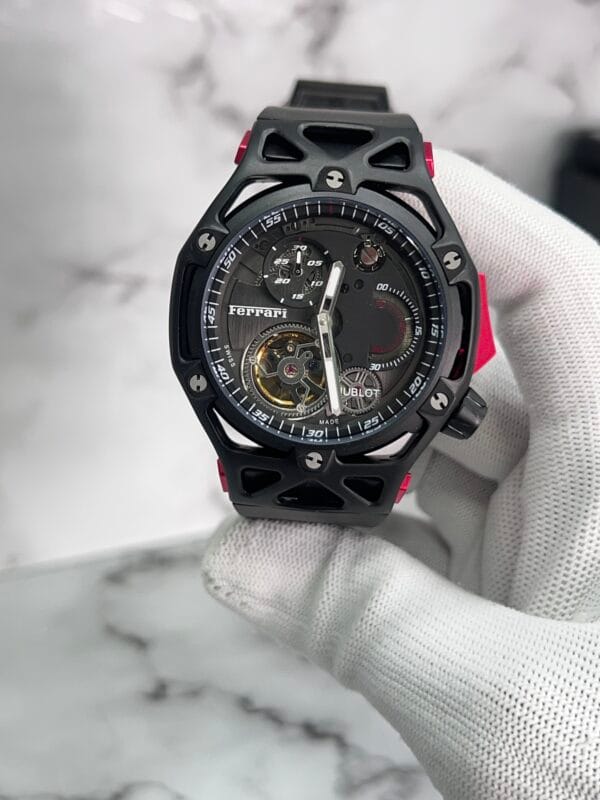 _..The Techframe is clearly the Hublot novelty of 2017, an amazing watch which encapsulates both the DNA of Hublot and Ferrari in one case.._HUBLOT👉🏼 For Men
👉🏼 Techframe Ferrari Tourbillon - Image 3